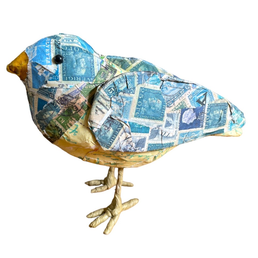 PAPER MACHE BIRD SCULPTURE➕Mixed Media Stamps